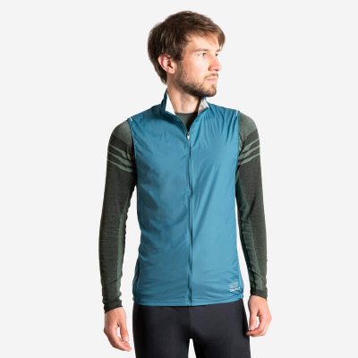 Chaleco Trail Running Hombre Azul Cortavientos