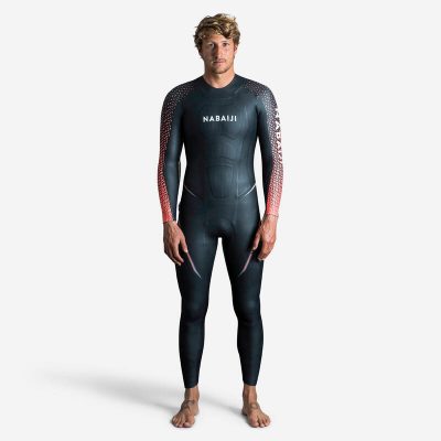 Neopreno Hombre aguas abiertas agua fría 4/2 mm 900 negro/rojo flúor