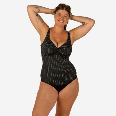 Bañador Mujer moldeador negro lunares. Disponible talla grande