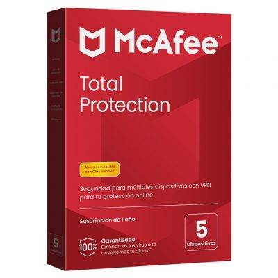 McAfee – McAfee Total Protection, Antivirus y seguridad en Internet para 5 dispositivos (Windows/Mac/Android/iOS), Suscripción de 1 año.
