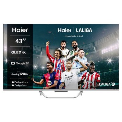 Haier – TV QLED 108 cm (43′) Haier H43Q800UX, UHD 4K, Smart TV Google TV, Dolby Atmos.
