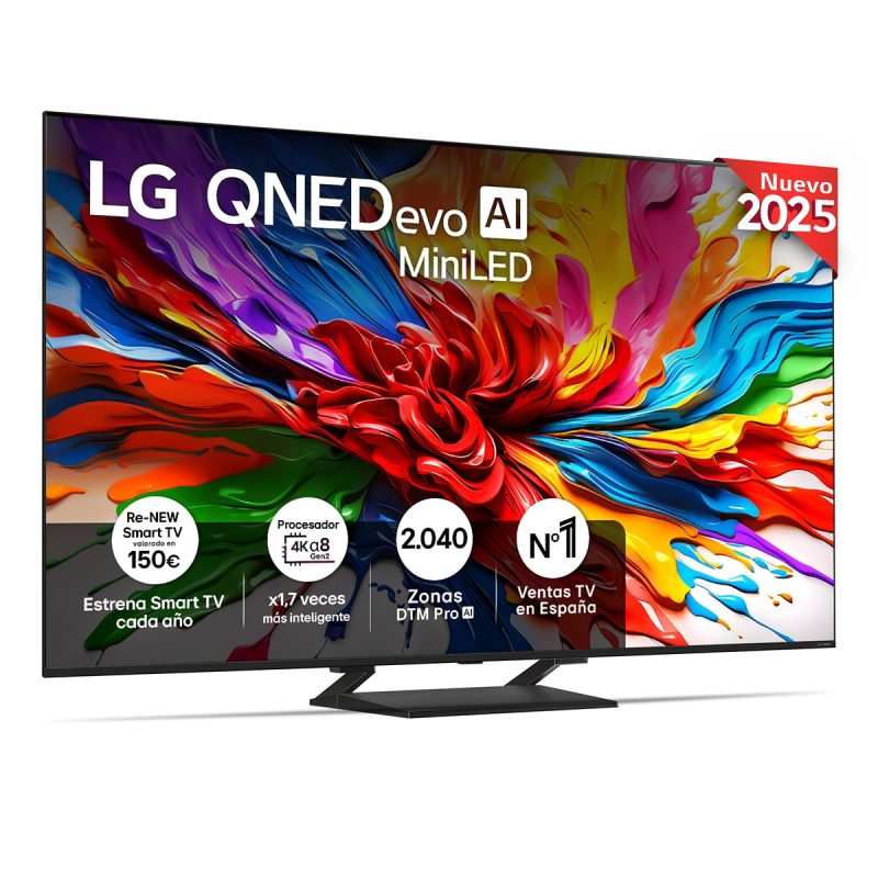 LG – TV QNED evo MiniLED AI 139cm (55′) LG 55QNED93A6A, 4K Smart TV.
