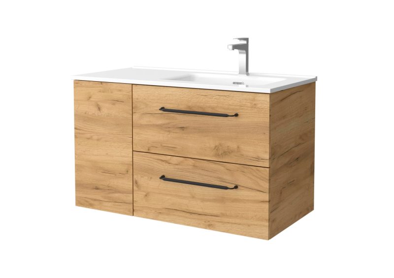 Salgar – Mueble de baño con 2 cajones con 1 puerta y lavabo de 1 poza grifo derecha Morai Plus Salgar.