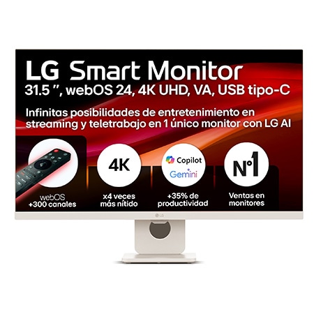 LG Smart Monitor 32» ,webOS, 4K UHD, VA, USB-C 65W – 32U721SA-W