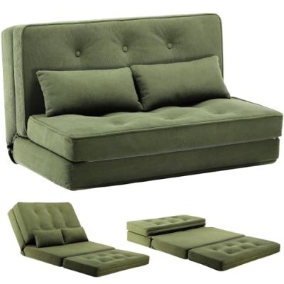 Sofá Plegable Para Suelo, 3 En 1 Sofá Cama Con Respaldo Ajustable En 6 Niveles, Con 2 Cojines Lumbares, Adecuado Para Salón, Dormitorio Y Camping – Verde